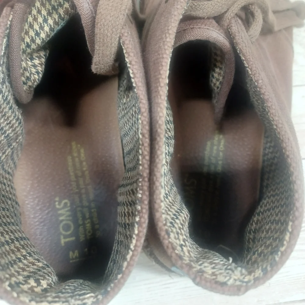 Toms Chukka Canvas Lace Up Ankle Boots High Top Brown Men's Size 10